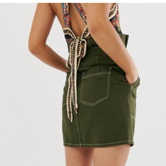 NWT Free People Arm Green Contrast Denim Tie Skirt - Picture 4 of 8